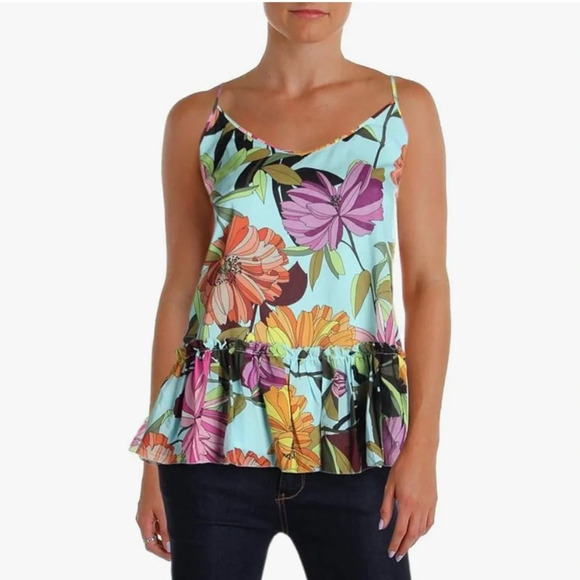 Trina Turk Women's Hadley Peplum Dahlia Dell Print Tank W-582 Size S - Picture 1 of 10
